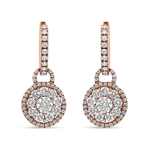 18K Rose Gold 1 1/2 Cttw Round Shaped Diamond Composite Drop and Dangle Leverback Earrings (F-G Color, VS1-VS2 Clarity)-0