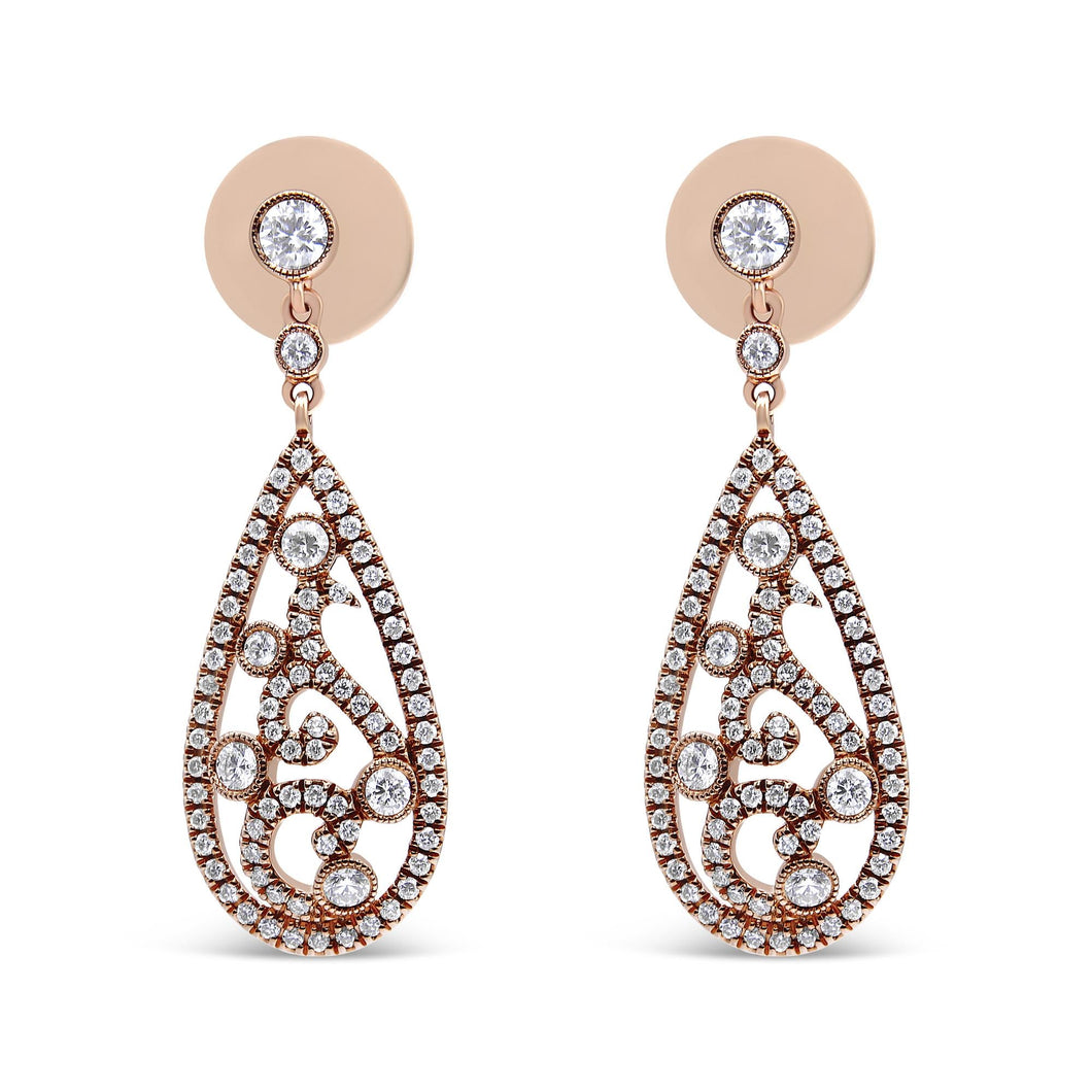 18K Rose Gold 1 1/4 Cttw Diamond Teardrop Shaped Drop and Dangle Screw Back Stud Earring (F-G Color, VS1-VS2 Clarity)-0