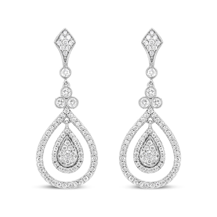18K White Gold 1 1/4 Cttw Round Diamond Openwork Teardrop-Shaped Dangle Earrings (F-G Color, VS1-VS2 Clarity)