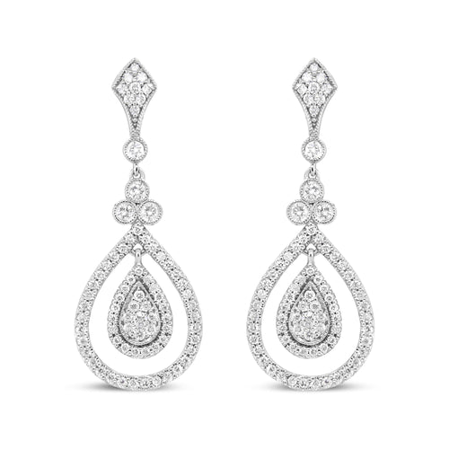 18K White Gold 1 1/4 Cttw Round Diamond Openwork Teardrop-Shaped Dangle Earrings (F-G Color, VS1-VS2 Clarity)-0