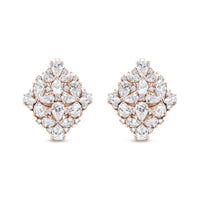18K Rose Gold 8 1/3 Cttw Pear and Round Diamond Floral Cluster Omega Earrings (F-G Color, VS1-VS2 Clarity)