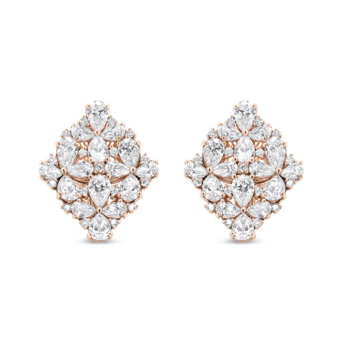 18K Rose Gold 8 1/3 Cttw Pear and Round Diamond Floral Cluster Omega Earrings (F-G Color, VS1-VS2 Clarity)