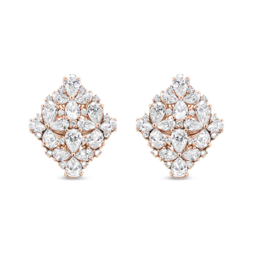18K Rose Gold 8 1/3 Cttw Pear and Round Diamond Floral Cluster Omega Earrings (F-G Color, VS1-VS2 Clarity)-0