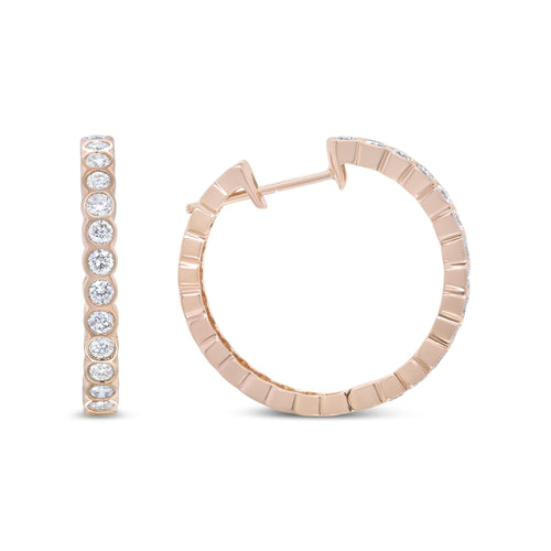 18K Rose Gold 1 Cttw Round Bezel-Set Diamond Hoop Earrings (F-G Color, VS1-VS2 Clarity)-0