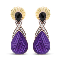 18K Rose Gold Flash Plated .925 Sterling Silver Purple Enamel 1/5 Cttw Round Pave-Set Diamond and 5.5 x 4mm Pear-Shaped Black Onyx Drop Earrings (F-G Color, VS1-VS2 Clarity)