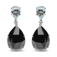 18K White Gold 1/5 Cttw Diamond with Pear Cut Sky Blue Topaz and Pear-Cut Black Onyx Gemstone Dangle Earring (G-H Color, SI1-SI2 Clarity)