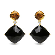 18K Yellow Gold 1/5 Cttw Diamond with Round Yellow Citrine and Cushion Cut Black Onyx Gemstone Dangle Earring (G-H Color, SI1-SI2 Clarity)-0