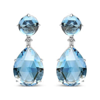 18K White Gold 1/5 Cttw Diamond with Round London Blue Topaz and 20 x 15mm Pear Cut Sky Blue Topaz Gemstone Dangle Earring (G-H Color, SI1-SI2 Clarity)