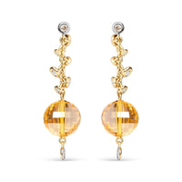 18K Yellow Gold 2/3 Cttw Round Bezel Diamond and 25mm Ball Shaped Yellow Citrine Gemstone Dangle Stud Earring (Brown and G-H Color, SI1-SI2 Clarity)