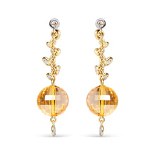 18K Yellow Gold 2/3 Cttw Round Bezel Diamond and 25mm Ball Shaped Yellow Citrine Gemstone Dangle Stud Earring (Brown and G-H Color, SI1-SI2 Clarity)-0