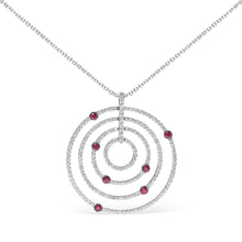 18K White Gold 2 1/6 Cttw Pave Set Diamonds and Red Ruby Openwork Circles 18" Pendant Necklace  (G-H Color, SI2-I1 Clarity) - Adjustable up to 16" - 18"-0