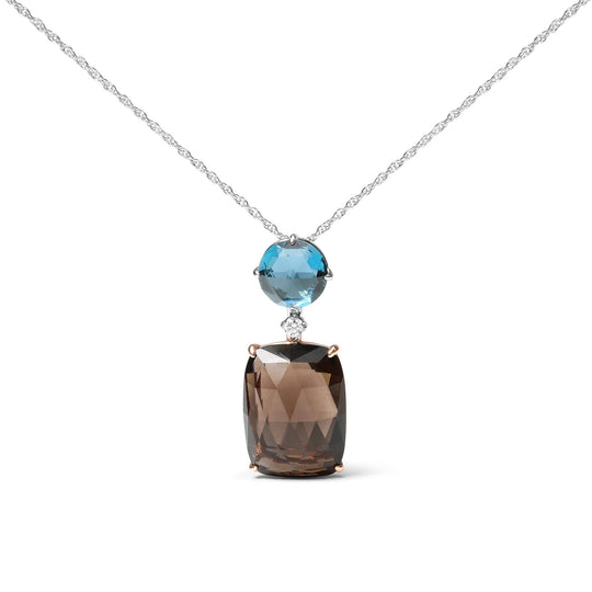 18K two-tone gold drop pendant with London blue topaz and smoky quartz