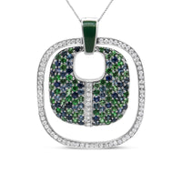 .925 Sterling Silver Green Enamel Pendant with 1/2 Cttw Diamond, Sapphire, and Tsavorite Openwork Statement 18