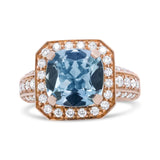 18K Rose Gold 10x10mm Cushion Shaped Aquamarine and 1 1/8 Cttw Round Diamond Halo Ring (F-G Color, VS1-VS2 Clarity)-0 thumbnail 1