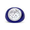 18K White Gold 14mm White Quartz and 1/5 Cttw Diamond Halo with Blue Enamel Dome Ring (F-G Color, VS1-VS2 Clarity)-0
