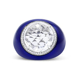 18K White Gold 14mm White Quartz and 1/5 Cttw Diamond Halo with Blue Enamel Dome Ring (F-G Color, VS1-VS2 Clarity)-0 thumbnail 1