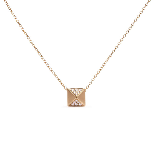 14K Yellow Gold 1/4 Cttw Diamond Matte Finished Pyramid Pendant Necklace (G-H Color, SI1-SI2 Clarity) - 18 Inches-0