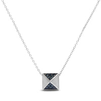 14K White Gold 1/4 Cttw Treated Blue Diamond Matte Finished Pyramid Pendant Necklace (Blue Color, SI1-SI2 Clarity) - 18