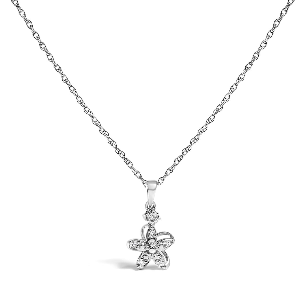 .925 Sterling Silver Diamond Accent Flower Pendant Necklace (J-K Color, I2-I3 Clarity) - 18