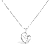 .925 Sterling Silver Cursive Mom Heart Diamond Accent Pendant Necklace (J-K Color, I2-I3 Clarity) - 18