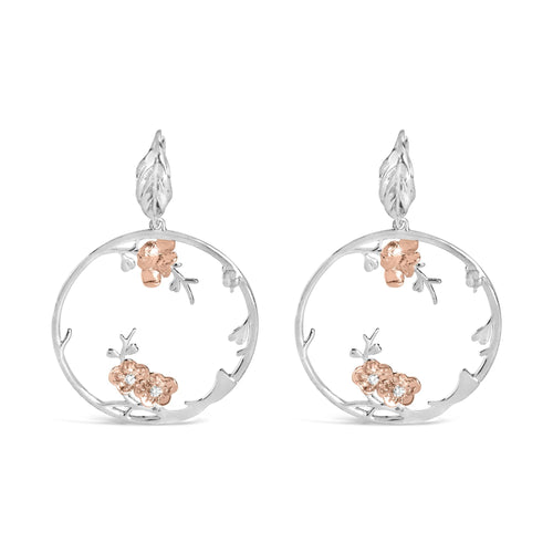 Rose Gold Plated .925 Sterling Silver 1/10 Cttw Diamond Floral Hoop Earrings (I-J Color, SI1-SI2 Clarity)-0