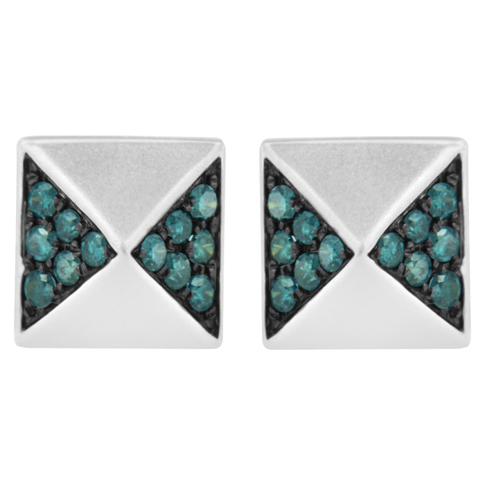 14K White Gold 1/4 Cttw Treated Blue Diamond Pyramid Stud Earring (Blue Color, SI1-SI2 Clarity)