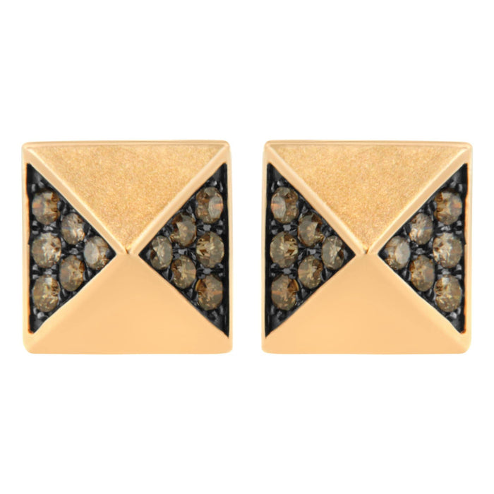 14K Rose Gold 1/4 Cttw Brown Diamond Pyramid Stud Earring (Brown Color, SI1-SI2 Clarity)
