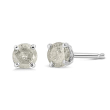 .925 Sterling Silver 4-Prong Round-cut "Salt and Pepper" Diamond Classic Stud Earrings (I-J Color, I3 Clarity)-0