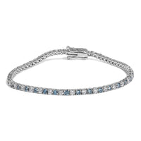 14K White Gold 4.0 Cttw Alternating White and Blue Lab Grown Diamond Tennis Bracelet - 7