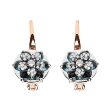 18K Rose and White Gold 1/3 Cttw Round Diamonds and Round London Blue Topaz Gemstone Cluster Floral Drop Hoop Earrings (G-H Color, SI1-SI2 Clarity)-0