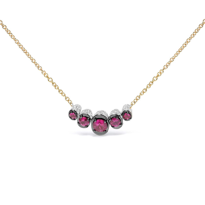 18K Rose Gold 3/4 Cttw Pave Diamonds and Graduated Red Ruby Gemstone Curved Bar Choker Necklace (G-H Color, SI1-SI2 Clarity) - Adjustable up to 14