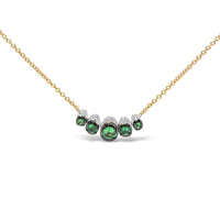 18K Rose Gold 3/4 Cttw Pave Diamonds and Graduated Green Tsavorite Gemstone Curved Bar Choker Necklace (G-H Color, SI1-SI2 Clarity) - Adjustable up to 14