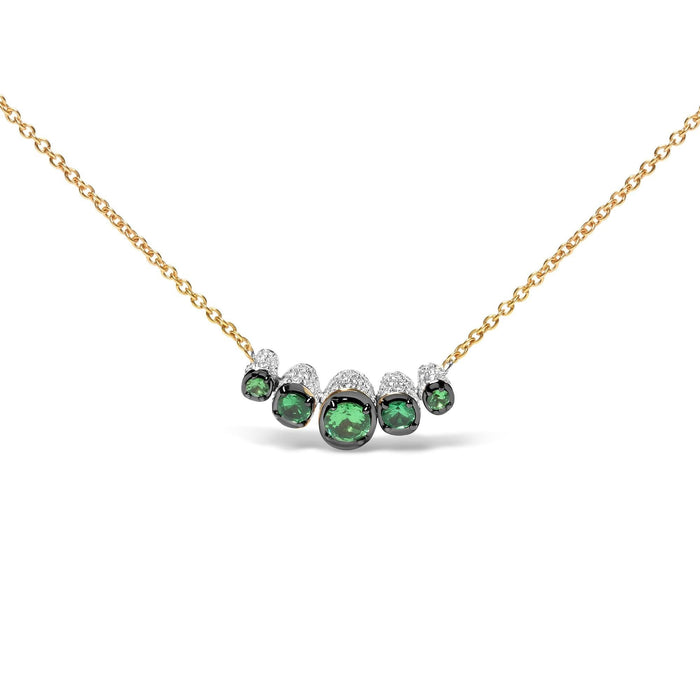 18K Rose Gold 3/4 Cttw Pave Diamonds and Graduated Green Tsavorite Gemstone Curved Bar Choker Necklace (G-H Color, SI1-SI2 Clarity) - Adjustable up to 14