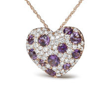 18K Rose Gold 3/4 Cttw Diamond and Purple Amethyst Cluster Heart Shape 18" Pendant Necklace (G-H Color, SI1-SI2 Clarity)-0