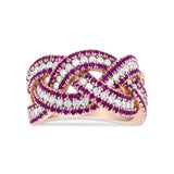 18K Rose Gold Red Ruby and 7/8 Cttw Diamond Woven Braided Band Ring (F-G Color, VS1-VS2 Clarity)-0 thumbnail 1