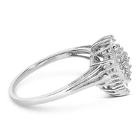 10K White Gold 1/2 Cttw Round & Baguette Cut Diamond Pear Shaped Domed Pavé Cluster with Halo Cocktail Ring (H-I Color, SI1-SI2 Clarity)