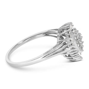 10K White Gold 1/2 Cttw Round & Baguette Cut Diamond Pear Shaped Domed Pavé Cluster with Halo Cocktail Ring (H-I Color, SI1-SI2 Clarity)-1
