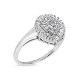 10K White Gold 1/2 Cttw Round & Baguette Cut Diamond Pear Shaped Domed Pavé Cluster with Halo Cocktail Ring (H-I Color, SI1-SI2 Clarity)-3 thumbnail 4