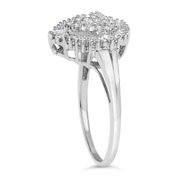 10K White Gold 1/2 Cttw Round & Baguette Cut Diamond Pear Shaped Domed Pavé Cluster with Halo Cocktail Ring (H-I Color, SI1-SI2 Clarity)