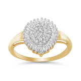 10K Yellow Gold 1/2 Cttw Round & Baguette Cut Diamond Pear Shaped Domed Pavé Cluster with Halo Cocktail Ring (J-K Color, I1-I2 Clarity)-1 thumbnail 2