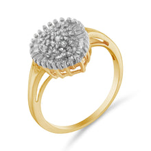 10K Yellow Gold 1/2 Cttw Round & Baguette Cut Diamond Pear Shaped Domed Pavé Cluster with Halo Cocktail Ring (J-K Color, I1-I2 Clarity)-3