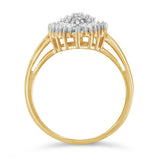 10K Yellow Gold 1/2 Cttw Round & Baguette Cut Diamond Pear Shaped Domed Pavé Cluster with Halo Cocktail Ring (J-K Color, I1-I2 Clarity)-4 thumbnail 5