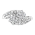 14K white gold ring with cluster-set round diamonds across the band