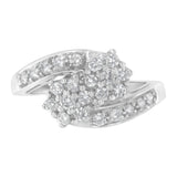 14K white gold ring with cluster-set round diamonds across the band thumbnail 1
