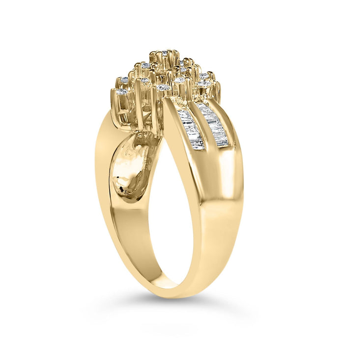 10K Yellow Gold 1.0 Cttw Marquise Composite Diamond Cluster Cocktail Ring (H-I Color, SI2-I1 Clarity)