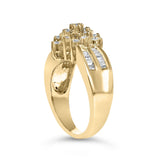 10K Yellow Gold 1.0 Cttw Round & Baguette Cut Diamond Floral Cluster Double-Channel Flared Band Statement Ring (H-I Color, SI2-I1 Clarity)-4 thumbnail 5