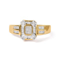 10K yellow gold ring with round diamond composite center and diamond halo