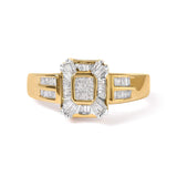 10K yellow gold ring with round diamond composite center and diamond halo thumbnail 1