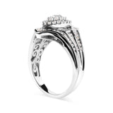 14K White Gold 3/4 Cttw Round and Baguette cut Diamond Cluster Ring (H-I Color, I1-I2 Clarity)-3 thumbnail 4