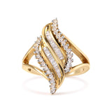 10K Yellow Gold 1/2 Cttw Round and Baguette Cut Diamond Cocktail Ring (H-I Color, I1-I2 Clarity)-4 thumbnail 5